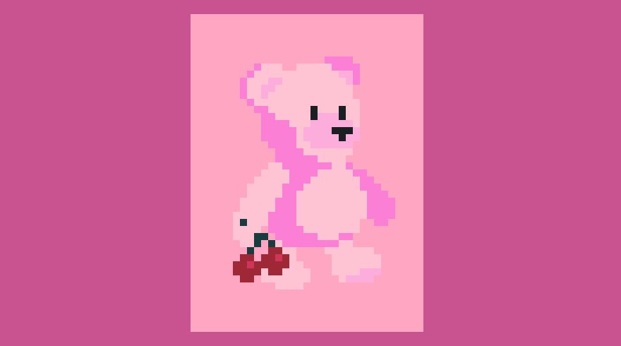 The image features a pink teddy bear standing upright against a pink background. The teddy bear has a pair of cherries attached to its left arm, adding a touch of whimsy to the scene. The caption below the image reads "Teddy of the Week Meet CryptoTeddies #091 - Tink All pink. Holding a pixel cherry." This post seems to be promoting an art project or collaboration between two artists who are using digital art techniques to create unique and interesting pieces, such as the teddy bear with cherries in this image.