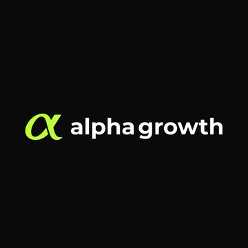 The Alphagrowth logo on a black background, featuring a stylized green 'a' or alpha symbol next to the white text 'alphagrowth'.
