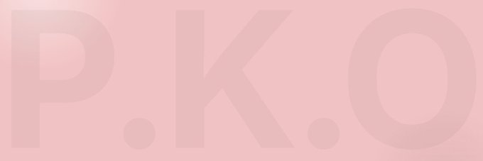 The image displays a soft pink gradient background with the watermark "P.K.O" in faded, semi-transparent lettering, serving as a brand banner for the @pko_nft project being introduced.