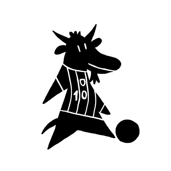 A black silhouette illustration shows a goat wearing a striped soccer jersey with the number "10" on it, standing next to a soccer ball—a visual pun playing on "GOAT" (Greatest Of All Time) and Messi, who famously wore the number 10 jersey and is widely regarded as the greatest soccer player of all time, fitting the post celebrating his goal.