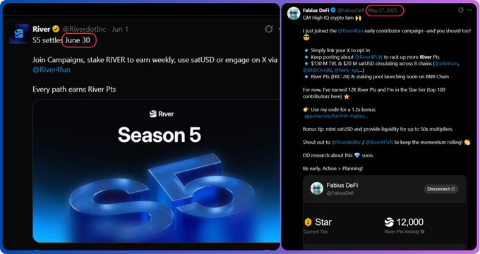 The image features two social media posts from a company named RiverSznInc., which appears to be discussing their recent @RiverdotInc.5 Season 5 advertisement on Twitter. The first post shows an advertisement for the show, while the second post includes a screenshot of the show's Twitter page. Both posts are posted around the same time with different text and design elements. However, the first post seems to have a higher engagement rate since it features more tweets and likes compared to the second one. This indicates that the content or advertisement in the @RiverdotInc.5 Season 5 Twitter post is not as successful as they had hoped due to low conversion rates.