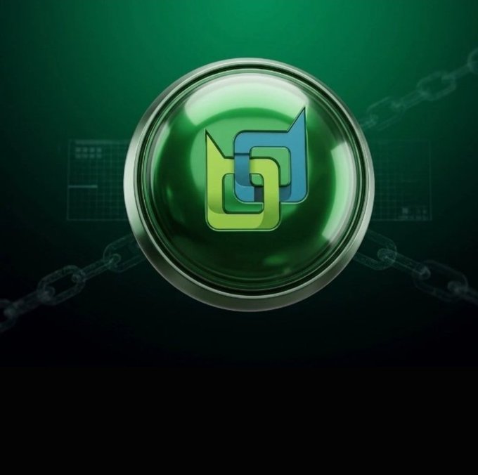 A 3D rendered green glass sphere containing interlocking green and blue chain link symbols, set against a dark background with faint chain imagery.
