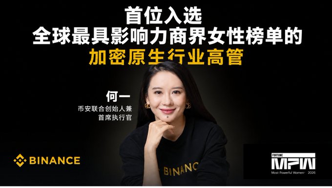 The image features a woman with long black hair, wearing a black shirt, posing for a photo against a black background. The text "binance" can be seen at the bottom of the image, indicating that this is related to the post about Bitcoin.