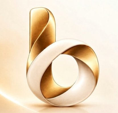 An abstract, modern decorative object with intertwined loops in gold and white tones.