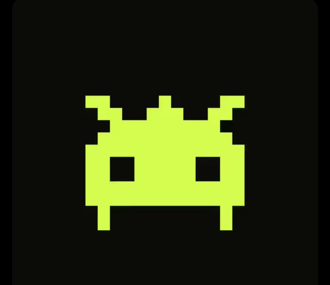 A lime-green pixel-art alien character, reminiscent of the classic Space Invaders arcade game, is displayed on a black background. The playful retro imagery ties into the post about "Robinhood Bugs," humorously equating app glitches to invading video game enemies.