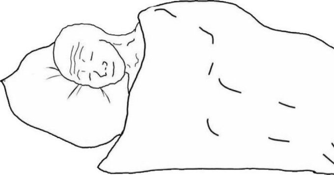 The image features an illustration of a person sleeping with their head resting on a pillow, which is placed on top of a bedspread or comforter. The scene appears to be black and white, giving it a classic and timeless feel. The text in the image reads "Been in $wojak sol since it launched when it launched on Solana I thought it was a breath of fresh air like maybe this time is different held through the 60 mill all the way back down cuz I knew $wojak was bound to catch a bid". This message seems to be related to the post about the person sleeping, as if they are sharing their experience with others.