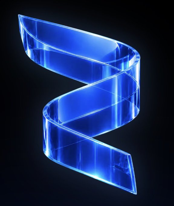 A glowing blue translucent ribbon or DNA-like helix structure on a black background.
