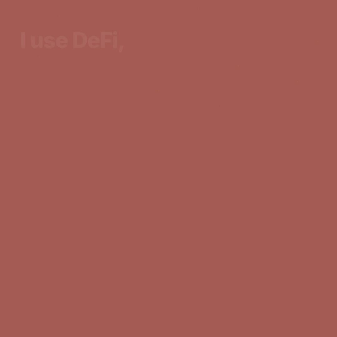 The image features a red background with white text that reads "I use DEFI". The text is positioned above an image of Bitcoin, which has a reddish-brown hue. The text also includes the words "most active" and "not the real thing", suggesting that the Bitcoin depicted in the image might not be the actual currency being used for transactions or other DeFi activities. Instead, it could be a representation of Bitcoin or another cryptocurrency wrapped in an IOU (International Money Transfer).