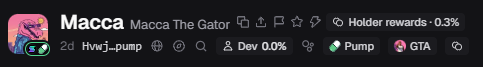 Blurred screenshot of a gaming profile for 'Macca The Gator' showing stats including 2d, Hwid-pump, Dew 0.03%, Pump, and GTA categories.