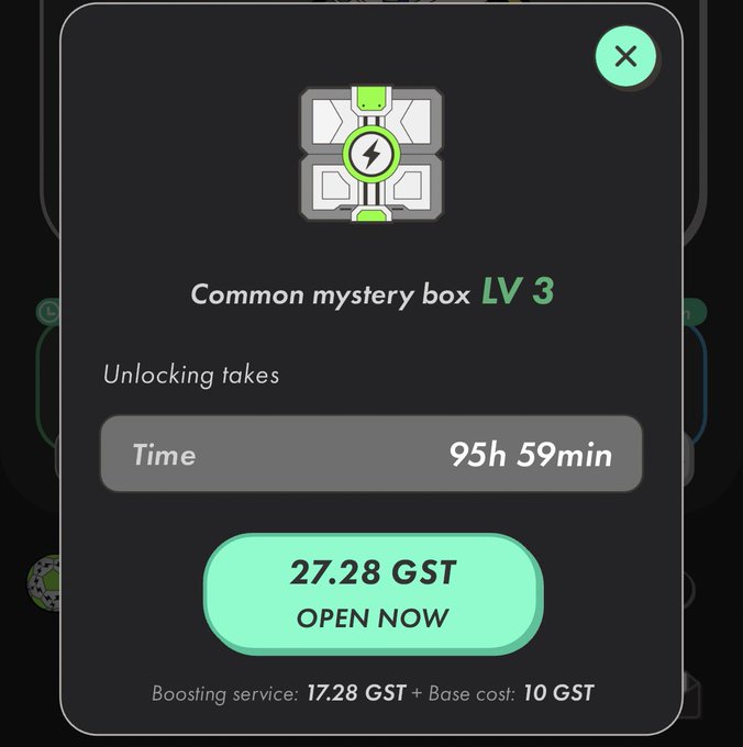 The image shows a screenshot of an app called "Common Mystery Box" that has been opened, with a timer displayed at the bottom. The timer reads "95h", which indicates that the game takes 95 minutes to complete. Additionally, there is a button labeled "Open Now" in the top right corner of the screen, suggesting that the game can be played immediately after installation.
