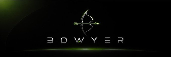 A sleek black and green logo featuring a stylized bow and arrow emblem above the text "BOWYER," visually reinforcing the post's mention of the $BOWYER ticker and its growing presence on Robinhood.
