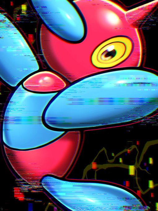 A vibrant, glitch-distorted digital illustration of the Pokémon character Porygon with heavy RGB color separation effects and scanline artifacts overlays. The post "#ポリゴンZの日" (Polygon Z Day) nods to the Porygon-Z evolution, with the characteristic cybernetic digital-art style reflecting Porygon's virtual origins.