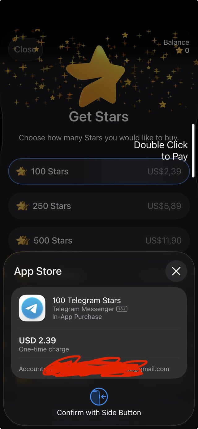 The image shows a phone screen with an app store page for a mobile game called "Get Stars". The app has a star icon, indicating that it's available for download. The text on the screen suggests that users can buy stars using either US dollars or tokens from the App Store.