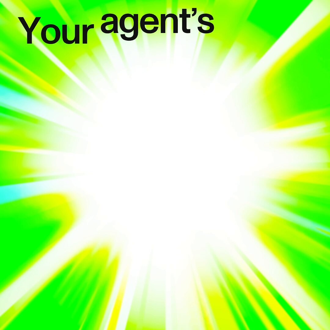 The image features a bright green background with a white explosion or burst of light at its center. The text "Your Agent's" is written above the explosion, indicating that this is related to an agent named "Your Agent". Below the explosion, there are three lines of text providing instructions on how to set up a profile for an agent using the platform.