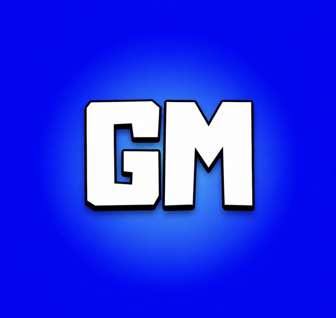 A large white 'GM' logo centered on a solid blue gradient background.