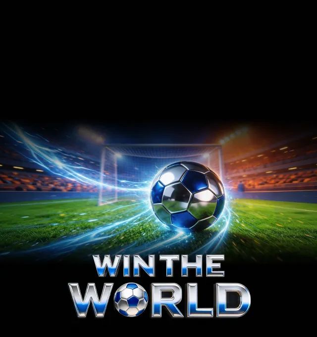 A soccer ball streaks toward a goal inside a stadium under bright lights, with the bold metallic text "WIN THE WORLD" displayed below, promoting Toobit's 1,000,000 USDT World Cup–themed trading event.
