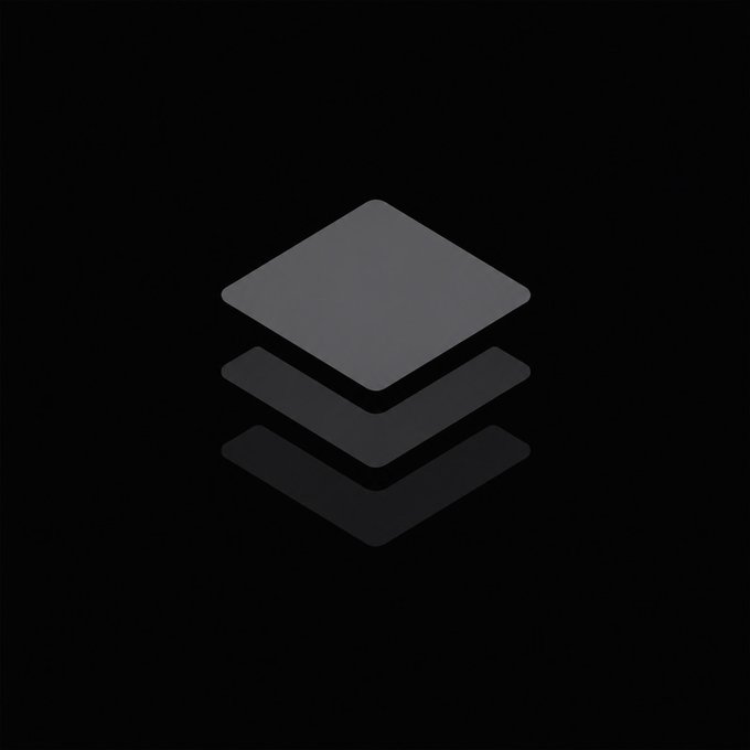 A minimalist dark logo design featuring a stacked layers/geometric diamond icon in gray tones on a black background.