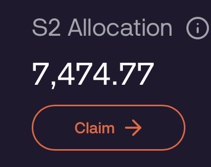 The image shows an S2 Allocation claim screen displaying a balance of 7,474.77 with an orange "Claim" button. This relates to the post about earning ~$700 in $SLX rewards from Solstice's S2 program, where the user passively used the protocol with about $4.5k of capital.