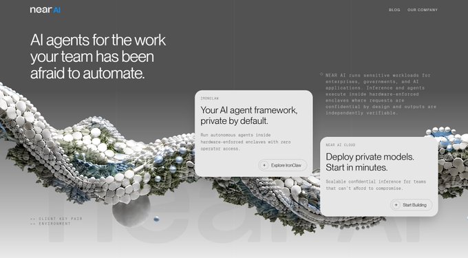 The image shows a website layout with two different sections displayed side by side - one with an AI agent logo at the top left, and another with text below it about "NEAR" and "Your Agent Framework". The two images are separated by a gray space, which could be interpreted as the "sharing button" or the connection between them.
