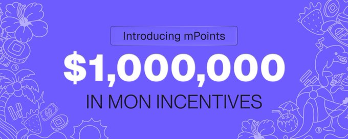 A promotional banner on a purple background with floral line art that reads 'Introducing mPoints' and advertises '$1,000,000 IN MON INCENTIVES'.