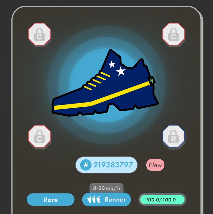 The image features a blue shoe with yellow stars, which appears to be a running shoe. The shoe has a price tag of $29.99, indicating that it's for sale. There are also four other shoes displayed around the main one, each with different prices and designs.