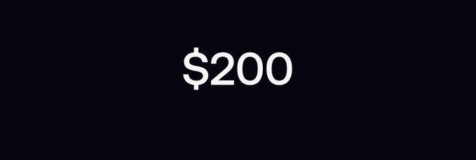 The image displays the text "$200" in white on a black background, representing the total giveaway amount mentioned in the post, where the user is distributing $200 to 10 reply guys at $20 each.
