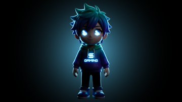 The image features a 3D rendering of a boy with blue eyes, dressed in a blue hoodie that has "SGRING" written on it. The boy appears to be standing against a dark background, which emphasizes his presence in the scene. The caption above the image reads: "Putting a team together Who' s in?".