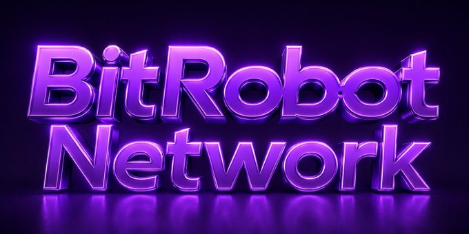 The image displays the stylized logo "BitRobot Network" in bold, glowing purple lettering against a dark background, serving as a branded visual for the post's discussion of the project's current development stage and its potential to convert existing user supply into real business demand.