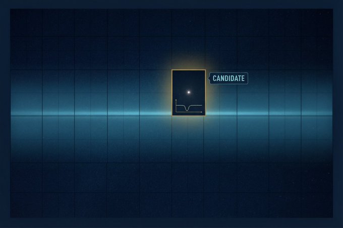 The image shows a dark blue grid background featuring a highlighted card labeled "CANDETTE" (appearing to read "CANDIDATE") with a small heart rate-like waveform at its bottom. It serves as a visual rating interface, corresponding to the post's assessment of the project as an "8.5-9 level" core quality open-source scientific engineering work.