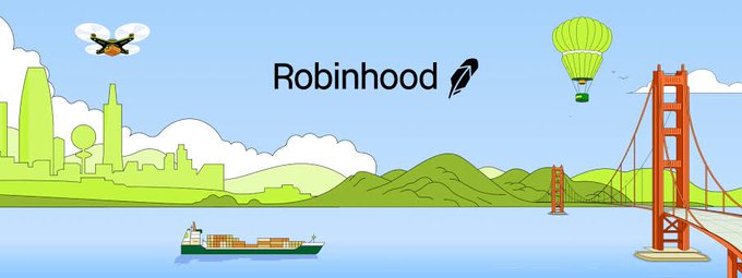 The image depicts the Robinhood logo over a scenic landscape featuring the Golden Gate Bridge, symbolizing their expansion into the UK crypto market. This aligns with the news of Robinhood launching zero-commission crypto trading for UK users with over 50 cryptocurrencies available.