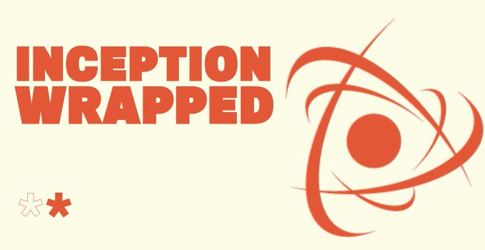 Logo design featuring the text 'INCEPTION WRAPPED' in bold orange-red lettering alongside a stylized atomic/orbital graphic symbol.