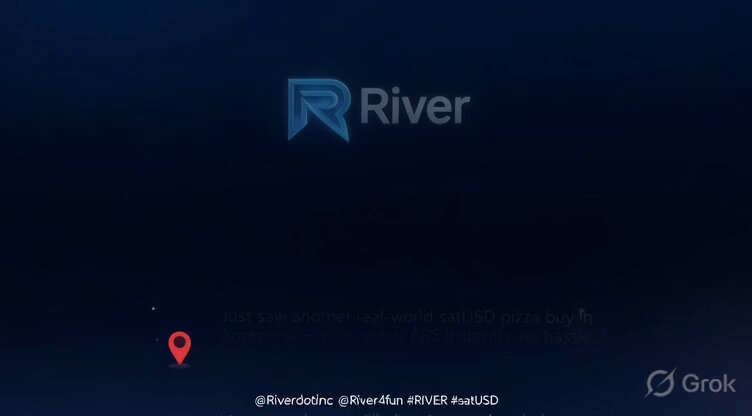 The image features a blue background with the word "RIVER" written in white letters. There are two red dots located at the bottom left corner of the image, which appear to be social media handles or usernames. The text on the image is not clear and does not provide any specific information about the content within it.