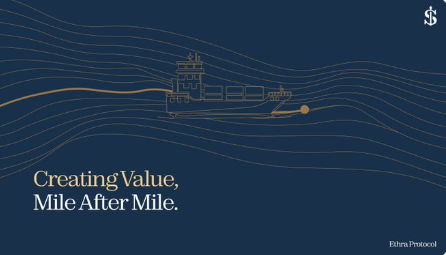 An Ethiopian Protocol advertisement with the text 'Creating Value, Mile After Mile' featuring a minimalist line drawing of a train on a dark blue background.