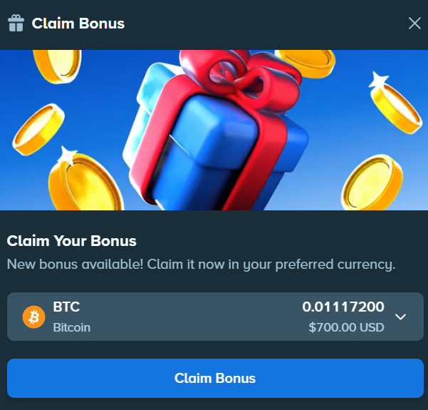 A "Claim Bonus" popup shows a $700.00 USD (0.01117200 BTC) bonus available to claim on Stake. The image relates to the post by highlighting one of the platform's promotional bonus offers that users can receive as part of their monthly bonuses.