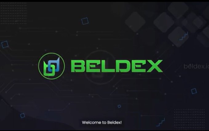 A promotional graphic with a dark background featuring a green and blue logo and the text 'BELDEX' in large green letters. Below it reads 'Welcome to Beldex!' and 'beldex.io' is partially visible.
