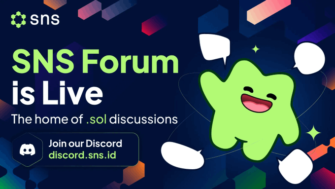 The image features a green cartoon character with a big smile that says "SNS Forum is Live" written above its head, surrounded by speech bubbles containing different phrases related to the SNS Forum. The background of the image has various colors and shapes, creating an interesting visual effect.