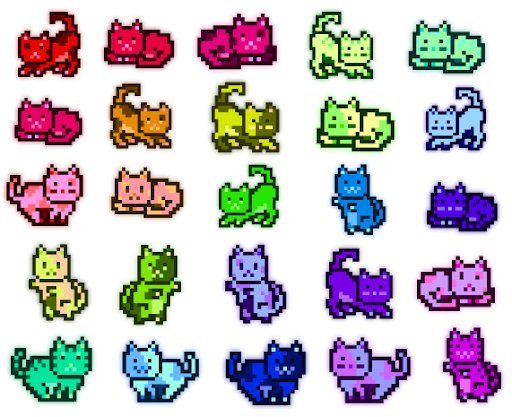 The image features a collection of 24 different cartoon cats, each with unique colors and designs. These cats are arranged in two rows, with 12 cats in each row. The cats vary in size, shape, and color, creating an array of visually appealing characters that capture attention. The post is titled "MoonCats are what CryptoPunks wish they were. True onchain generative, all unique and independent. Names etched forever. Punks at 32 ETH. MoonCats at 0.13 ETH. 1/250 ratio is straight criminal @mooncatrescue". This description highlights the diversity of the cats in the image while also tying it to a specific online community or market.