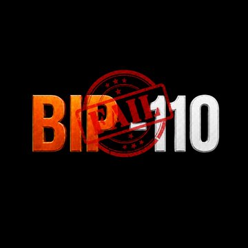 The image displays "BIP-110" in bold, textured lettering with a red "FAILED" stamp diagonally overlaid across the text on a black background. This visually reinforces the post's breaking news that Bitcoin's BIP-110 soft fork attempt failed shortly after activation, gaining only minimal miner support before stalling behind the main chain.