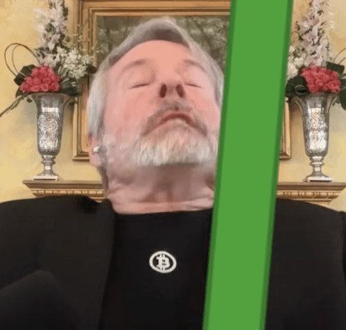 The image depicts a person with eyes closed, mouth slightly open, head tilted back in an expression of profound relief or ecstasy, appearing to "relax" as a green price bar (resembling a stock chart) rises on the right side, visually symbolizing the relief of turning from losses to profits.

This ties directly to the post about Strategy (MicroStrategy) flipping its Bitcoin portfolio from a $9.9 billion unrealized loss to a $2.1 billion gain as BTC reached $78,000.