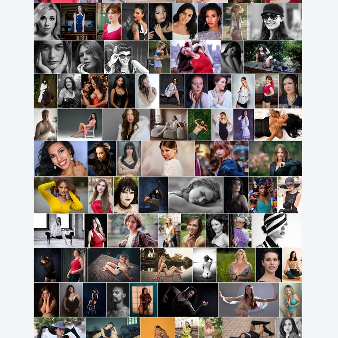 A grid collage of dozens of small portrait photos featuring various women in different poses and settings.