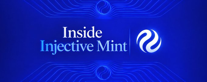 A blue promotional graphic displays the text 'Inside Injective Mint' alongside the Injective logo.
