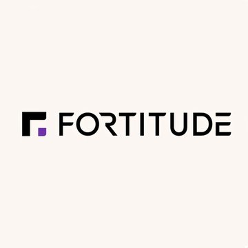 The image displays the Fortitude logo, featuring a black "F" with a purple accent and the company name "FORTITUDE" in bold black lettering on a light background. This logo represents Fortitude, the DCG-owned Zcash miner mentioned in the accompanying post, which reported $20.9 million in Q2 revenue and a $9.5 million net loss while preparing to go public.