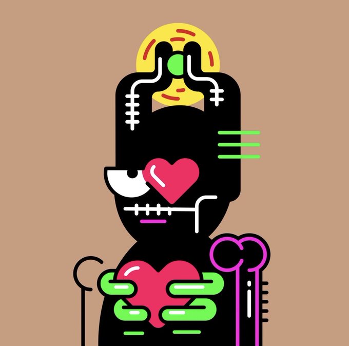 This image is a digital graphic that could be minted as a collectible NFT. It depicts a cartoon in a human form with a headband, in and over his eyes and a band-aid at the bridge of his nose. He has stitch lines over the teeth and chin.