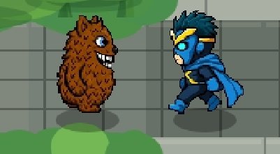 The image features a cartoon bear standing on its hind legs, with a blue superhero character wearing a blue cape and mask walking towards it. The caption for the image reads "Game meta on fire on solana Kintara hit 20 mill Unfortunately I sold to early I am putting everything on @soltokemons to be the next big mover Chilling at 150-185k mc Try the game out soltokemonscom".