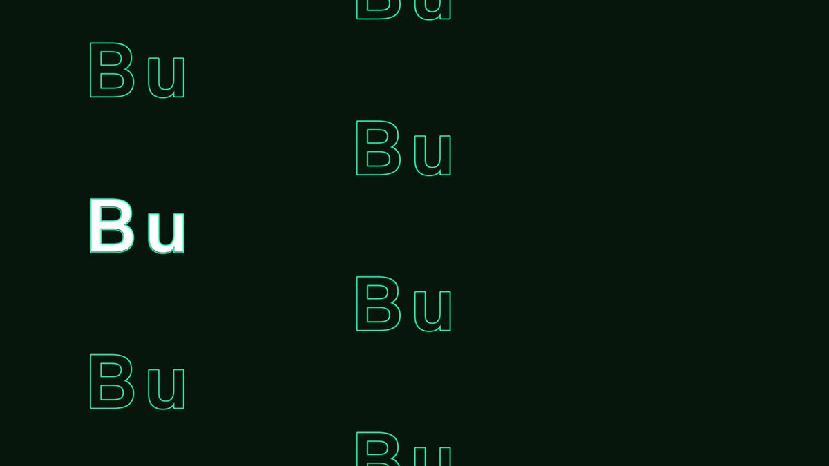 This is a screenshot of an image featuring the word "BU" written in green letters, surrounded by green and white lines that look like they're moving across the screen. The background color is black with slight variations of green, giving the impression of the building on Mantle being made of bricks or concrete.