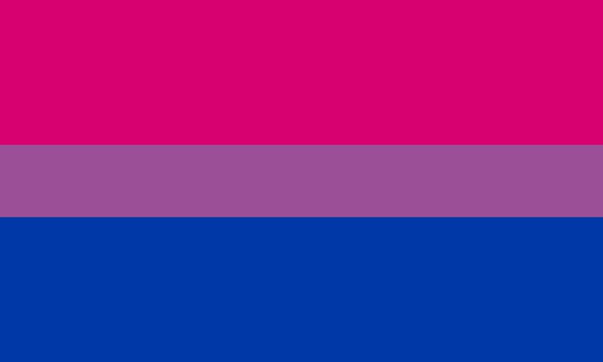 Three horizontal stripes of color: red/pink, purple, and dark blue (bisexual pride flag colors).