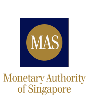 The logo of the Monetary Authority of Singapore (MAS) is displayed, featuring the acronym "MAS" in white letters within a gold circle on a navy blue background, with the full name "Monetary Authority of Singapore" written below. This emblem represents Singapore's central bank and financial regulator, which recently directed banks to inventory their cryptocurrencies and prepare for quantum-resistant migration of vulnerable assets.
