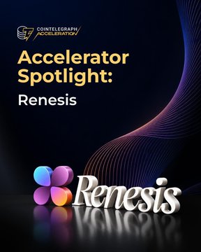 A Cointelegraph Accelerator Spotlight promotional graphic for the company 'Renesis' with a dark background and colorful logo.