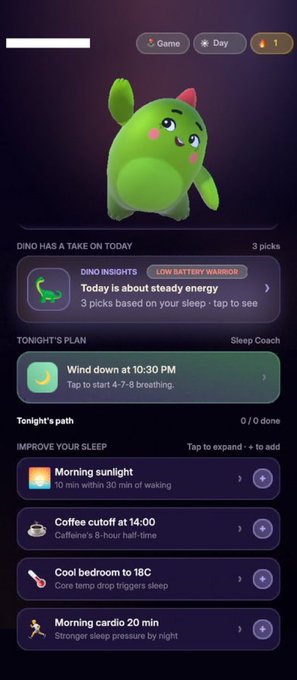 iphone screen displays a sleep tracking app, displaying the time and duration of each activity, including coffee breaks and exercise routines.