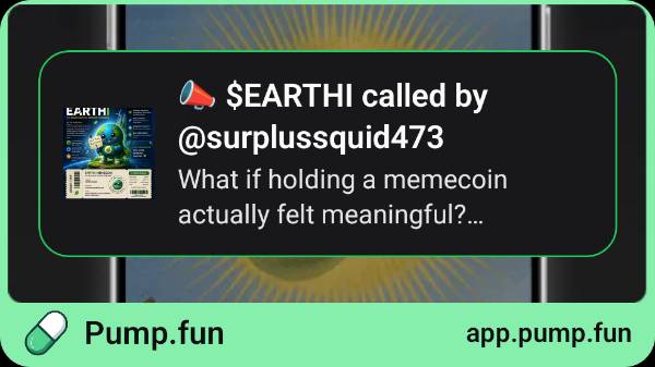 The image shows a social media post with a green background, white text, and an image of a planet. The post contains a message from someone named @earthi who has called out another user named @surplusesquid473. The post also includes a link to a website that is labeled "app.fun". The main focus of the post seems to be related to the app, but it also mentions the planet in the image.